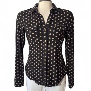 BCBG Max Azria Polka Dot Button Down Blouse Size Small